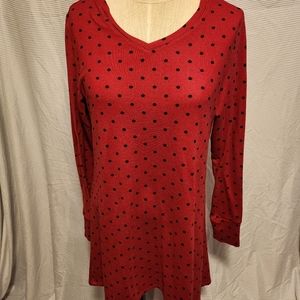 Euc, lularoe sz small Elizabeth tunic,red/black dots